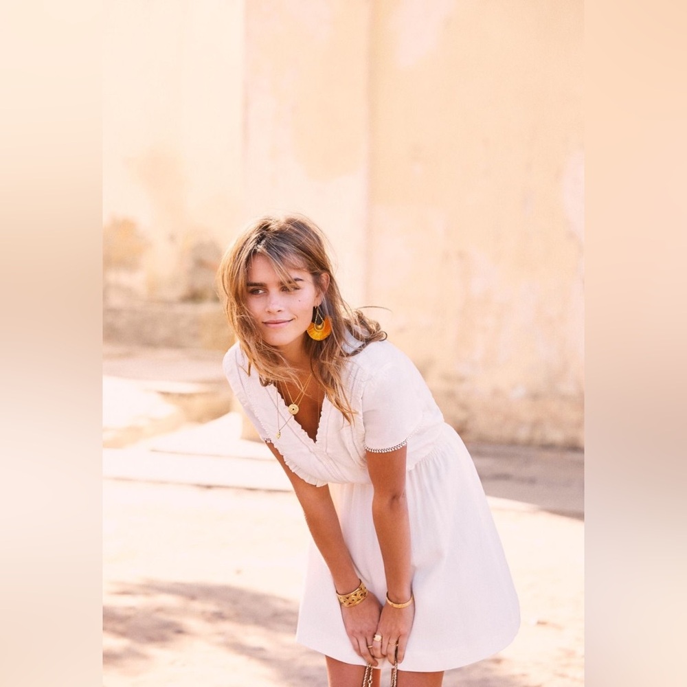 Sezane Allie Mini Dress in White Ruffle Lace Size 38 Medium NWT